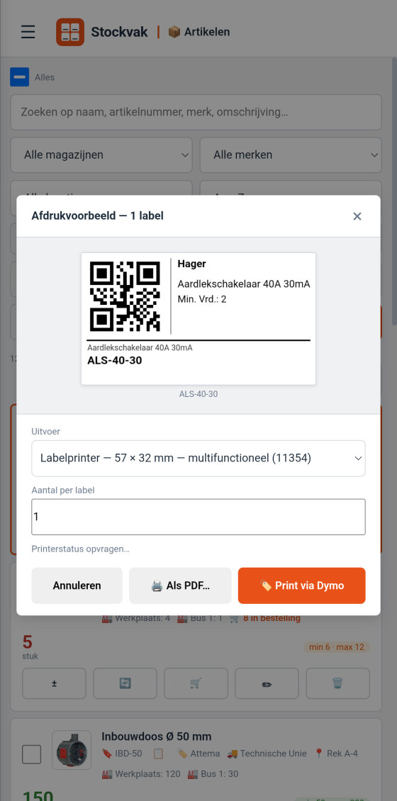 Afdrukvoorbeeld van een label met QR-code